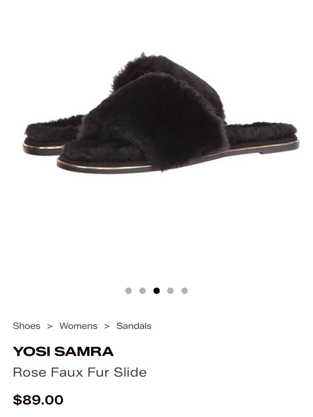 NWOT Yosi Samra Black Faux Fur Slide with Metallic Trim